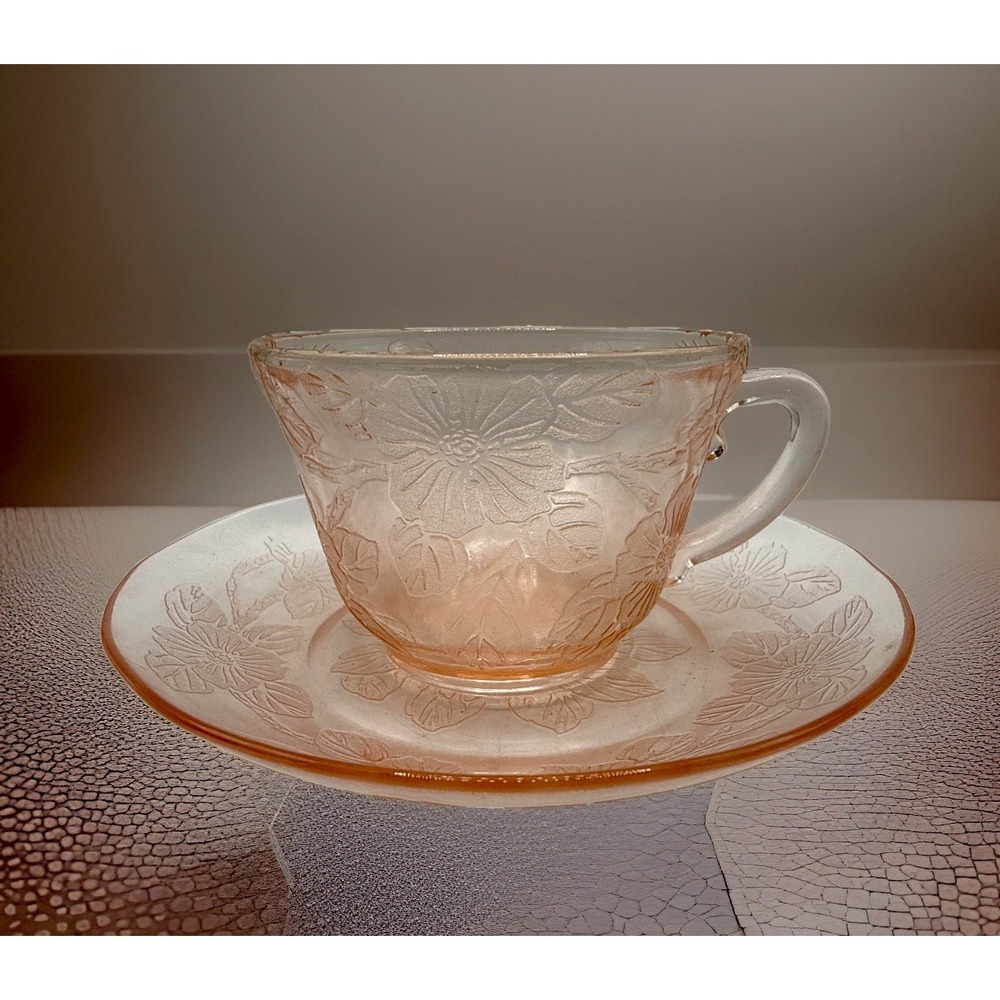 MacBeth Evans USA Pink Dogwood Cup & Saucer Depression Era -Thick Cup